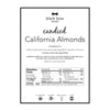 A black and white label showing nutrition Information for Black Bow Sweets candied California almonds